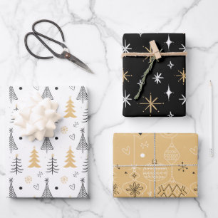 Elegant Modern Christmas Tree Pattern Black White Wrapping Paper Sheet