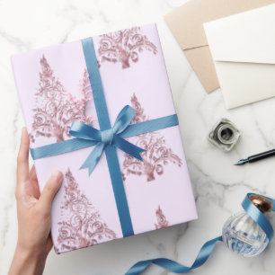 Elegant Modern Christmas Tree Pattern Light Pink Wrapping Paper