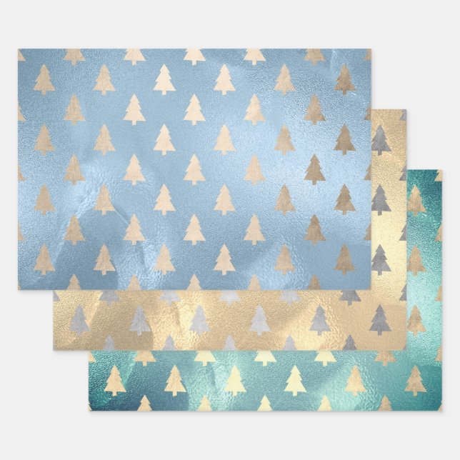 Elegant Modern Christmas Tree Patterns Wrapping Paper Sheet (Set)