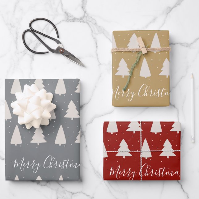 Elegant modern Christmas tree silver gold red Wrapping Paper Sheet (Front)