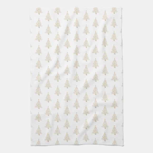 Elegant Modern Christmas Trees Gold White Hand Tea Towel (Vertical)