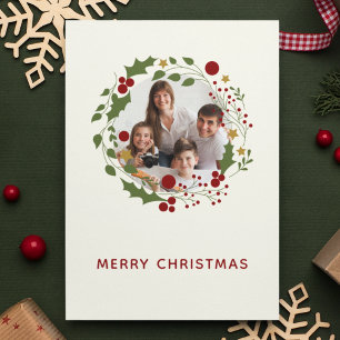 Elegant Modern Christmas Wreath Holiday Card