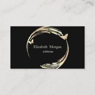 Elegant Modern Circle,Gold Butterfly Black Business Card
