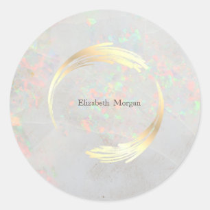 Elegant Modern Circle Gold, White Opal Classic Round Sticker