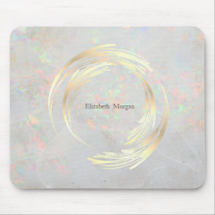 Elegant Modern Circle Gold, White Opal Mouse Mat