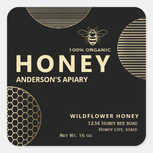 Elegant  Modern circles gold honey bee honey  Square Sticker