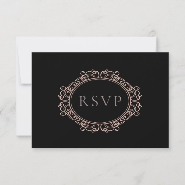 Elegant Modern Classic Black Copper Blush Wedding RSVP Card (Front)