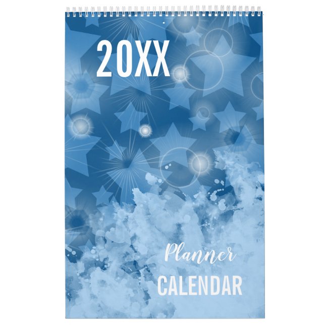 Elegant Modern Classic Blue Stars pattern Planner Calendar (Cover)