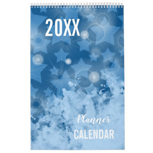 Elegant Modern Classic Blue Stars pattern Planner Calendar