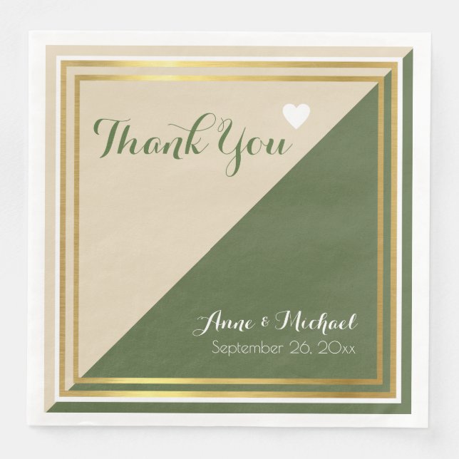 elegant & modern classic green beige wedding napkin (Front)