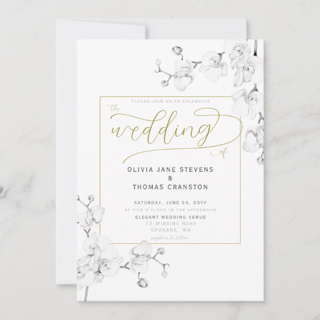 Elegant Modern Classic Ivory Orchid Floral Wedding Invitation (Front)
