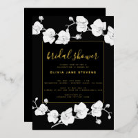 Elegant Modern Classic Orchids Black Bridal Shower