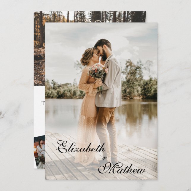 Elegant Modern Classic Script 5 Photo Wedding Invitation (Front/Back)