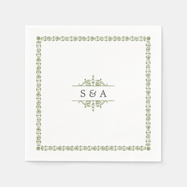 Elegant modern classic vintage wedding monogram napkin (Front)