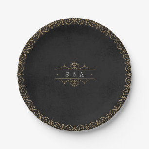 Elegant modern classic vintage wedding monogram paper plate