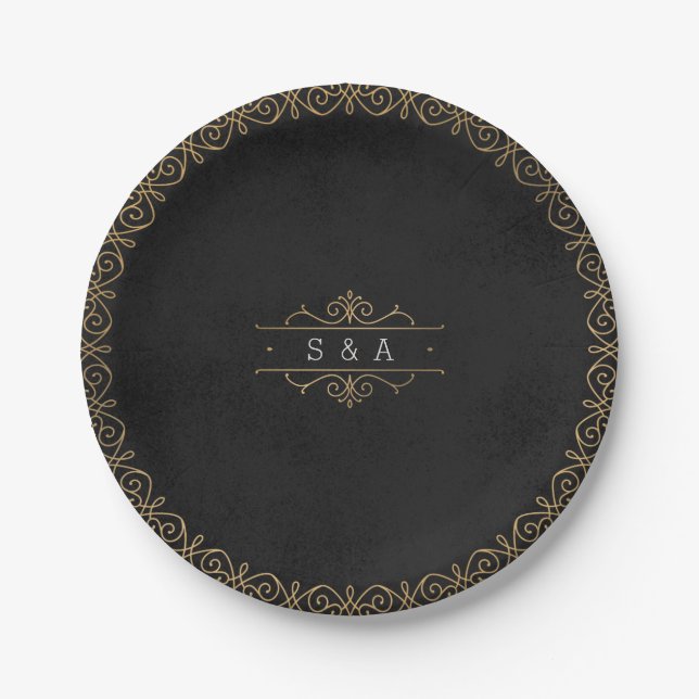 Elegant modern classic vintage wedding monogram paper plate (Front)
