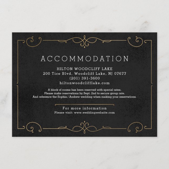 Elegant modern classic wedding accommodation enclosure card (Front)