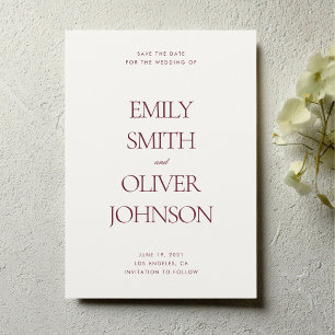 Elegant Modern Clean Burgundy Red Wedding Save The Date