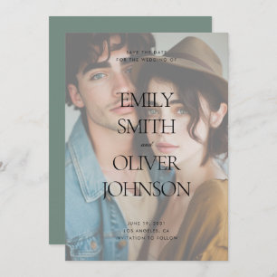 Elegant Modern Clean Sage Full Photo Wedding Save The Date
