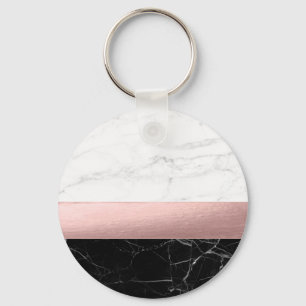 elegant modern clear black white marble rose gold key ring