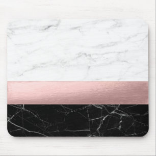 elegant modern clear black white marble rose gold mouse mat