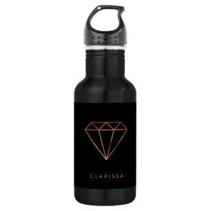 elegant modern clear faux rose gold diamond black 532 ml water bottle