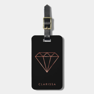elegant modern clear faux rose gold diamond black luggage tag