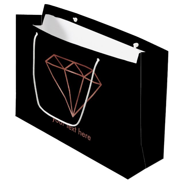 elegant modern clear rose gold diamond black large gift bag (Front Angled)