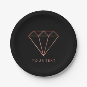 elegant modern clear rose gold diamond black paper plate