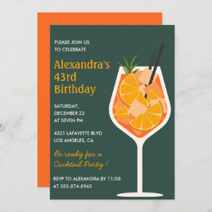 Elegant Modern Cocktail 43rd birthday invitations