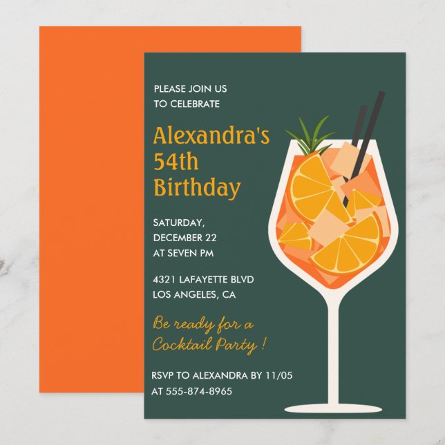 Elegant Modern Cocktail 54th birthday invitations  (Front/Back)