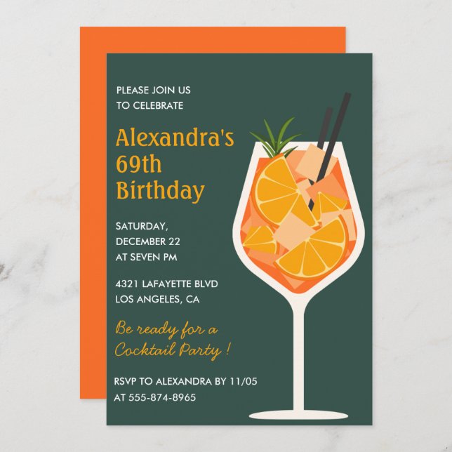 Elegant Modern Cocktail 69th birthday invitations  (Front/Back)