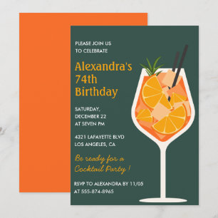 Elegant Modern Cocktail 74th birthday invitations 