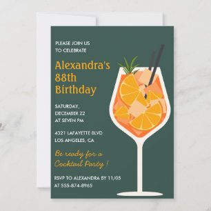 Elegant Modern Cocktail 88th birthday Invitation