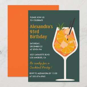 Elegant Modern Cocktail 93rd birthday Invitation
