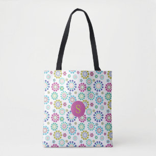 Elegant modern colorful pink dot flower pattern tote bag