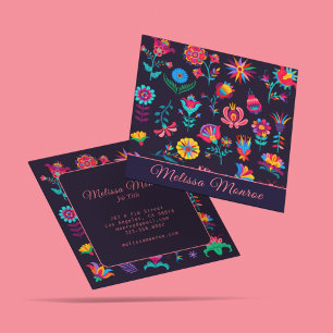 Elegant Modern Colourful Botanical Flowers Script  Square Business Card