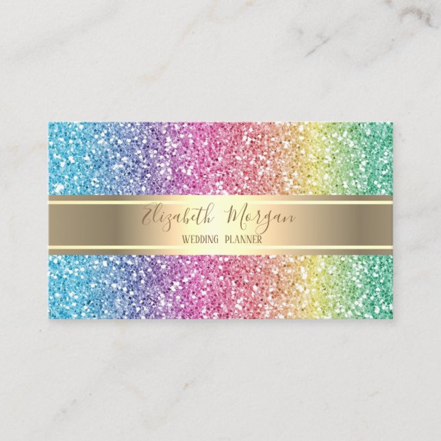 Elegant Modern Colourful Glitter ,Gold Stripe Business Card (Front)