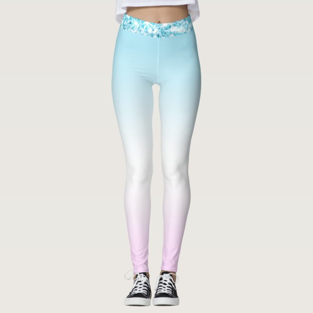 Elegant Modern colourful gradient glitter Rainbow Leggings (Front)