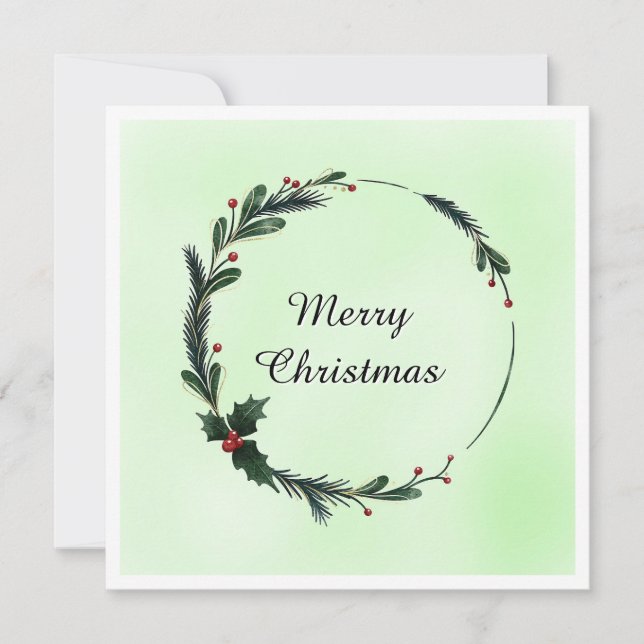 Elegant Modern Colourful Merry Christmas Wreath Holiday Card (Front)