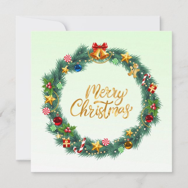 Elegant Modern Colourful Merry Christmas Wreath Holiday Card (Front)