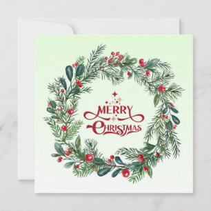 Elegant Modern Colourful Merry Christmas Wreath  Holiday Card