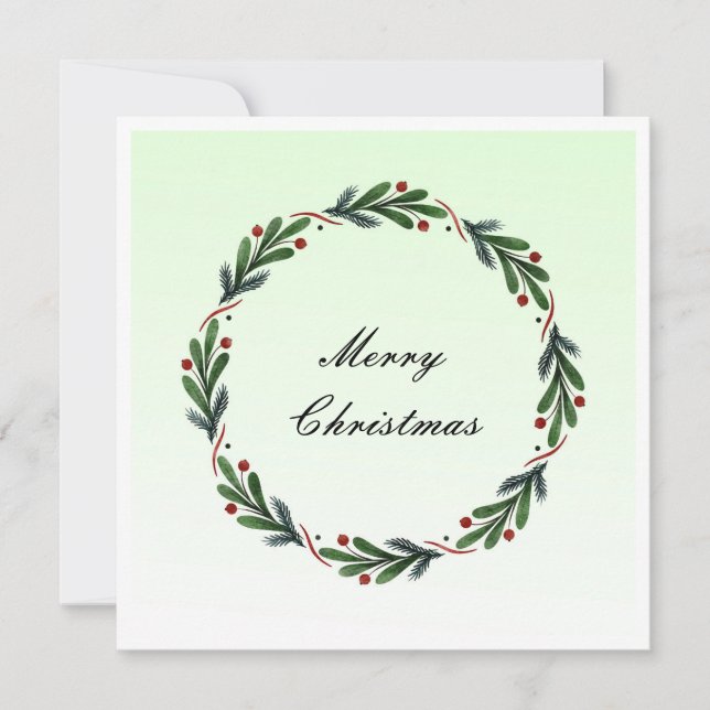 Elegant Modern Colourful Merry Christmas Wreath  Holiday Card (Front)