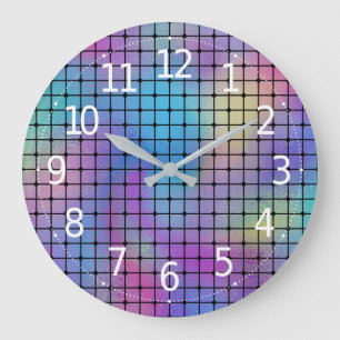 Elegant Modern Colourful Squares Tiles Pattern   Large Clock