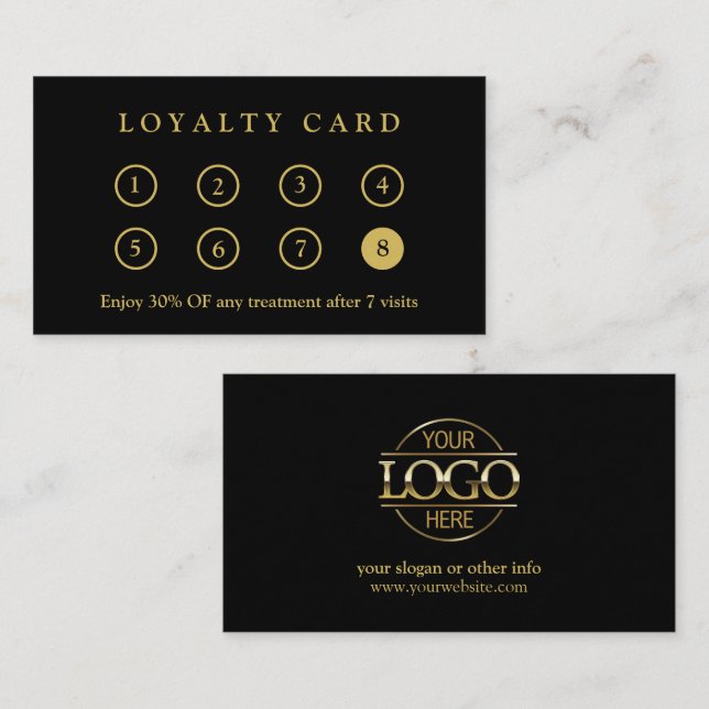 Elegant Modern Company Business Logo Black & Gold Loyalty Card (Front/Back)