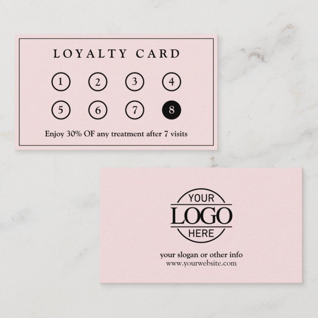 Elegant Modern Company Business Logo Blush Pink Loyalty Card (Front/Back)