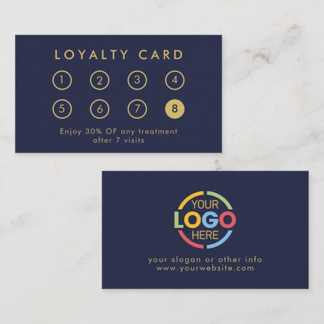 Elegant Modern Company Business Logo Navy Blue Loyalty Card (Front/Back)