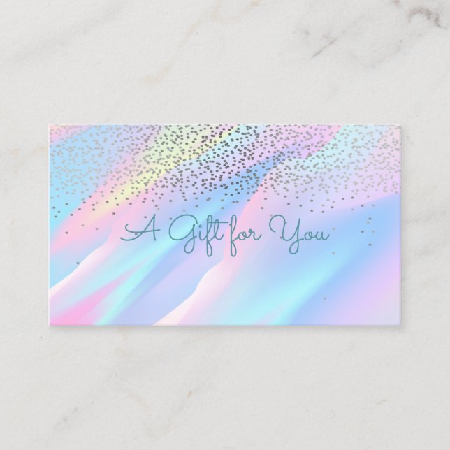 Elegant Modern Confetti Abstract Holographic Discount Card (Front)