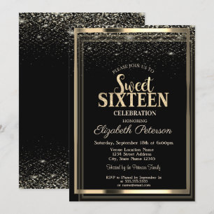 Elegant Modern Confetti Gold Frame Sweet 16 Invitation