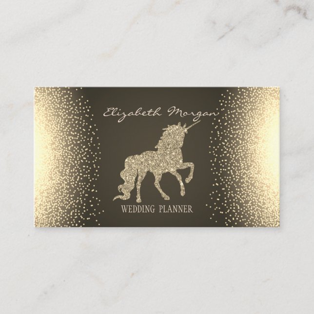 Elegant Modern Confetti Gold Glitter Unicorn Business Card (Front)